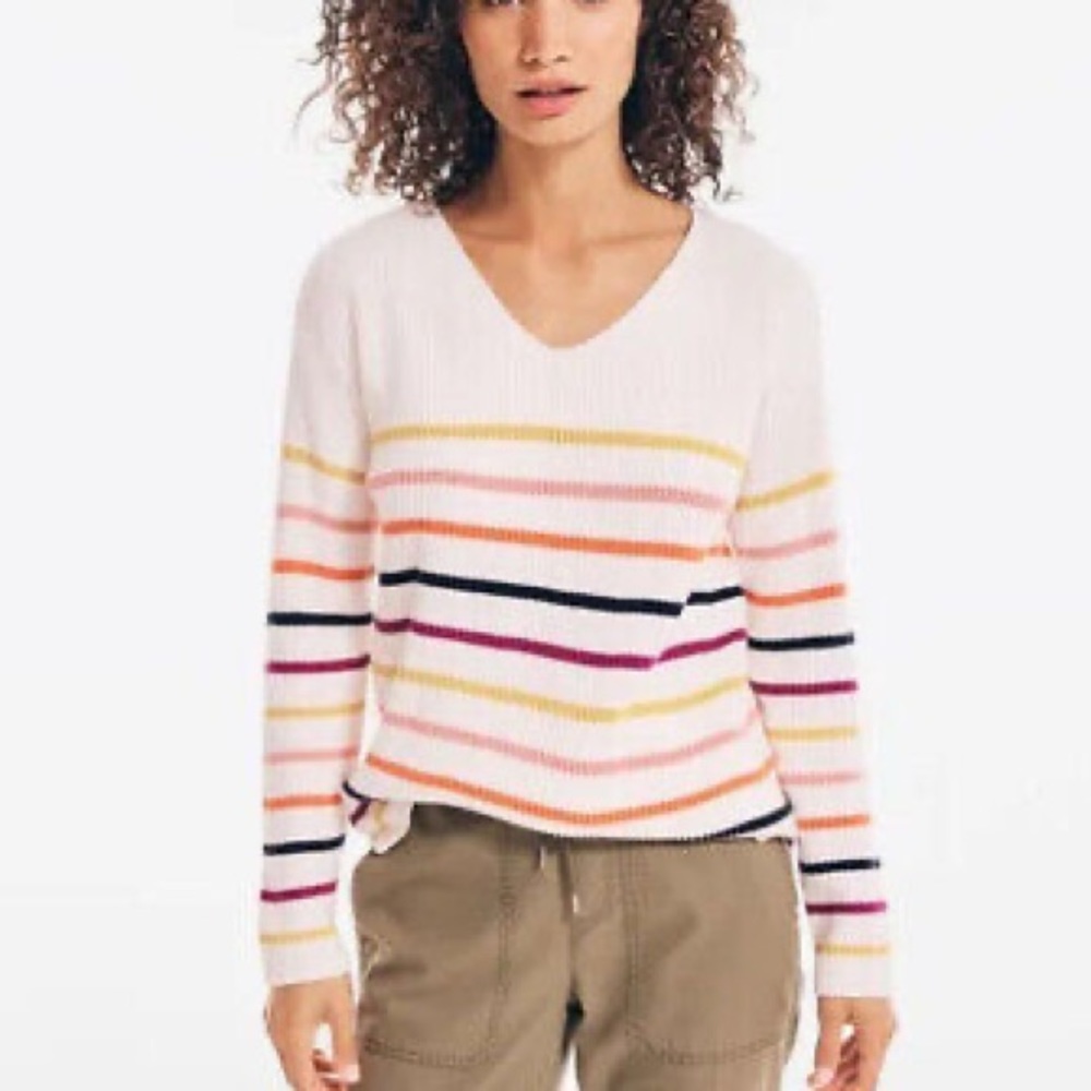 Nautica Womens striped V Neck Sweater sz small